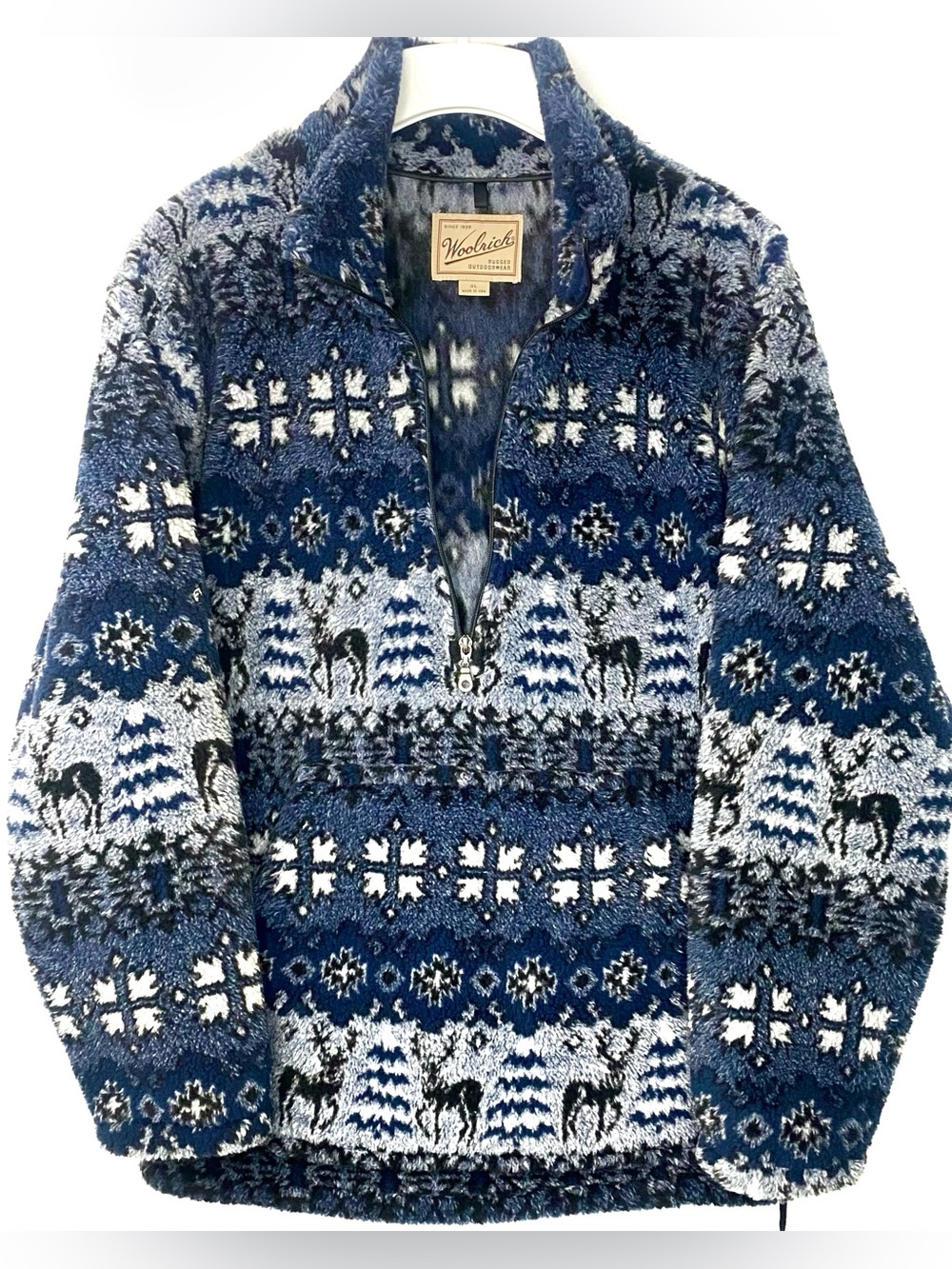 Vintage Woolrich 1/2 Zip Blue Nordic Sherpa Fleece Jacket Made In USA Size XL
